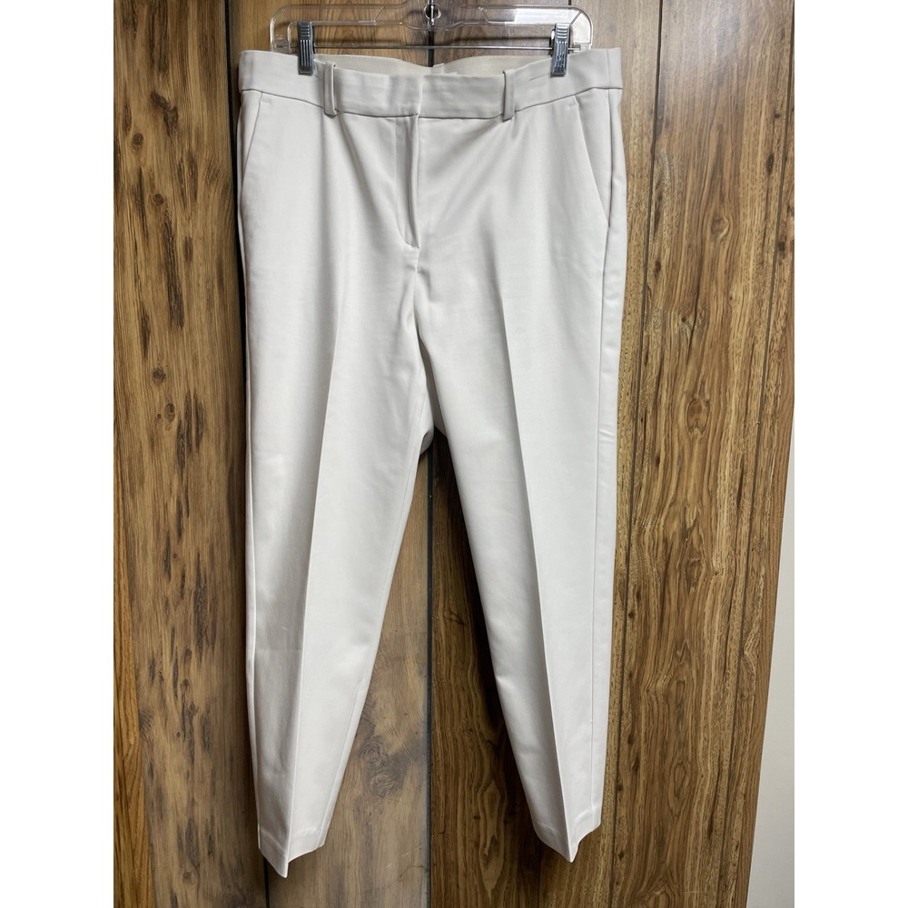 H&M Womens Ivory Belted Straight Leg Pockets Elastic Waist Zip Pant Size 14